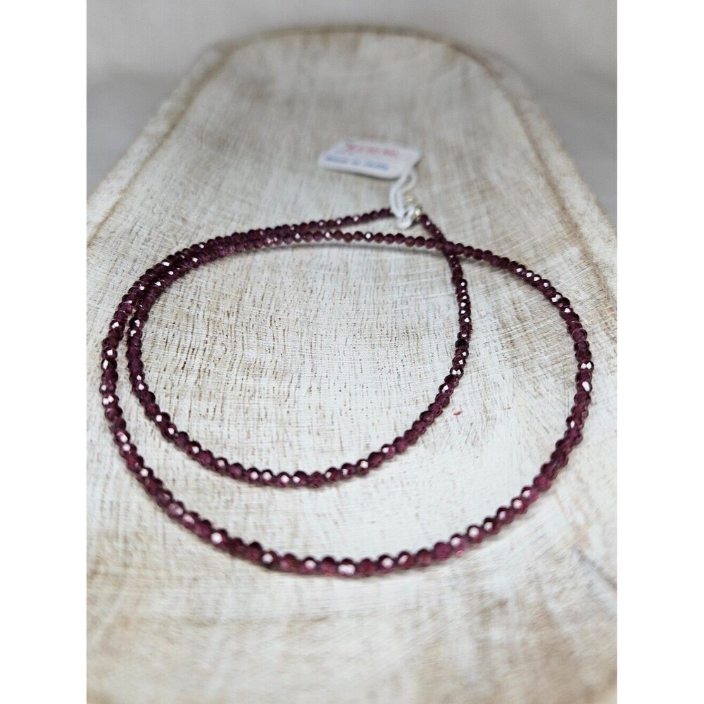 NWT Natural Garnet Beaded Necklace 925 Sterling Silver 18" Faceted Dainty Choker